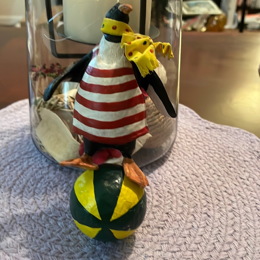 Plastic and Paper Mache Penguin on Beachball Ornament!